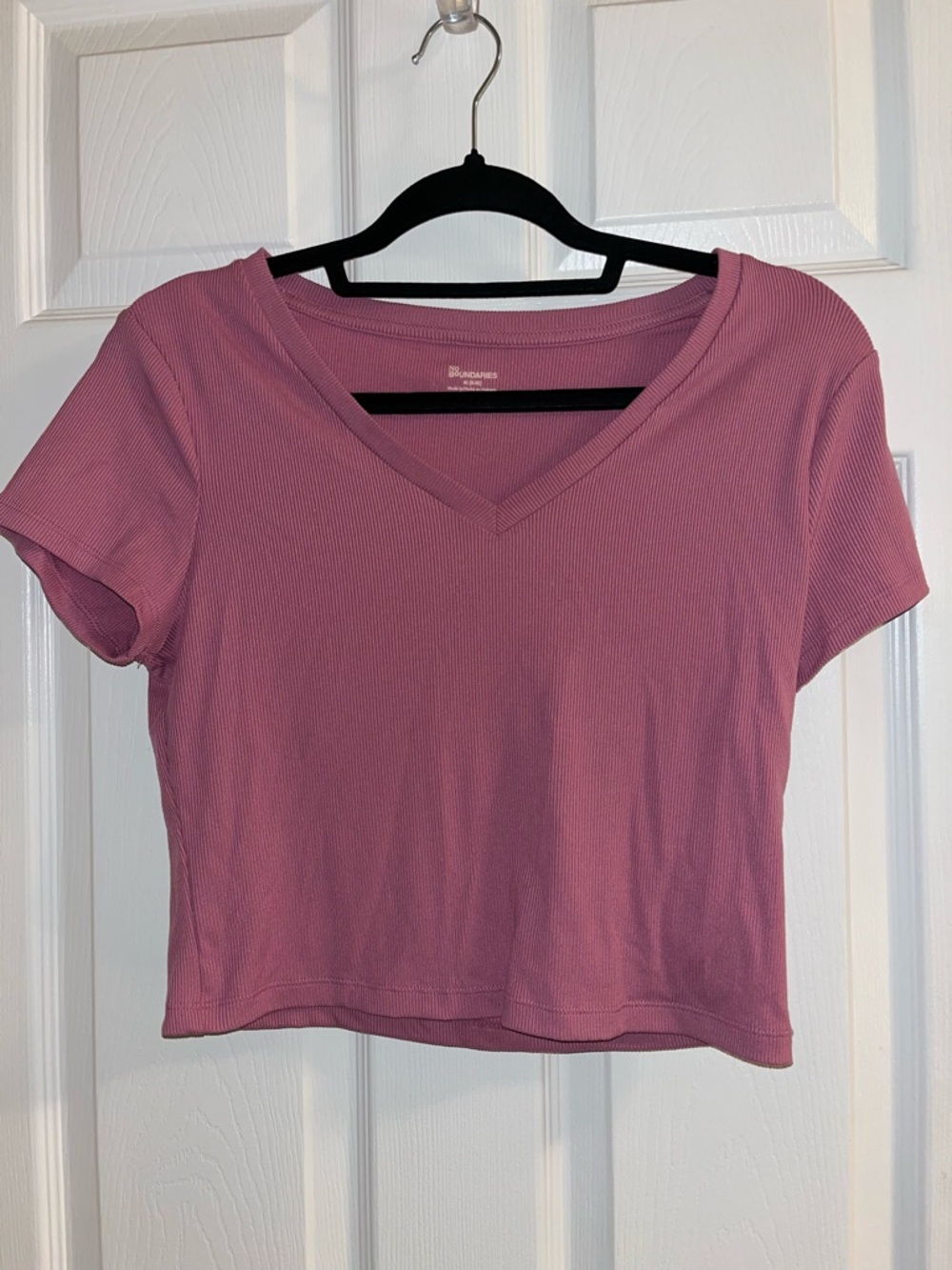 Mauve Ribbed V-Neck Cropped Top